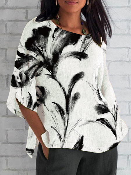 

Women Floral Half Sleeve Tee T-shirt Crew Neck Casual Summer Top, White, T-Shirts