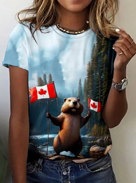 

Vintage Animal Crew Neck Short Sleeve T-shirt, Sky blue, T-shirts