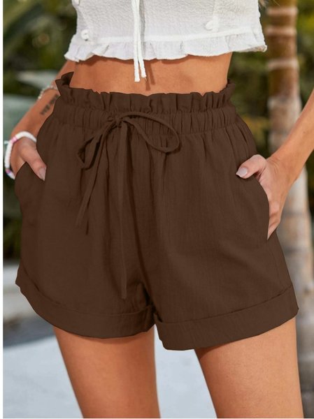 

Women Plain Shorts Straight Pants Casual Summer Shorts, Coffee, Shorts