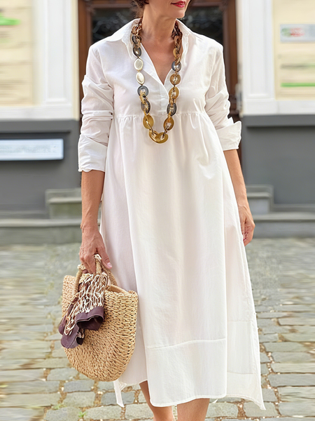 

Urban Plain Buttoned Midi Dress, White, Midi Dresses