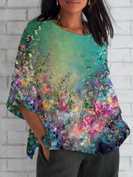

Women Floral Half Sleeve Tee T-shirt Crew Neck Casual Summer Top, Green, T-Shirts