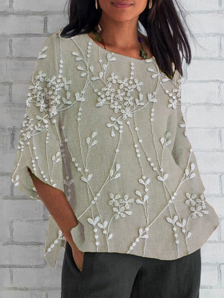 

Women Floral Half Sleeve Tee T-shirt Crew Neck Casual Summer Top, As picture, T-Shirts