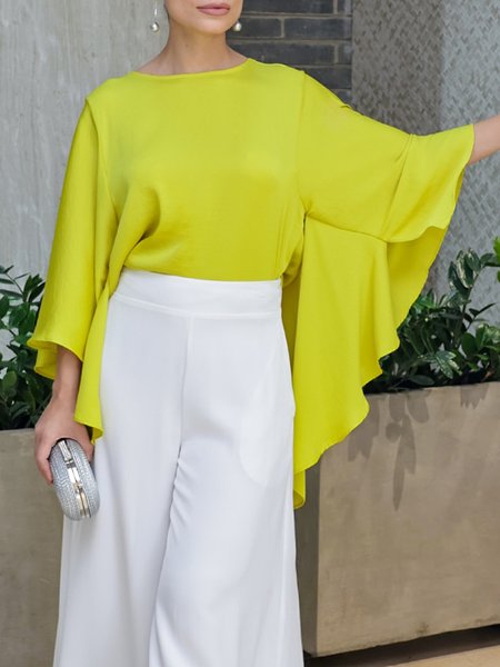

Urban Plain Crew Neck Dolman Sleeve Blouse, Yellow, Blouses and Shirts