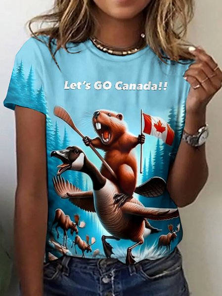 

Vintage Animal Crew Neck Short Sleeve T-shirt, Lake blue, T-shirts