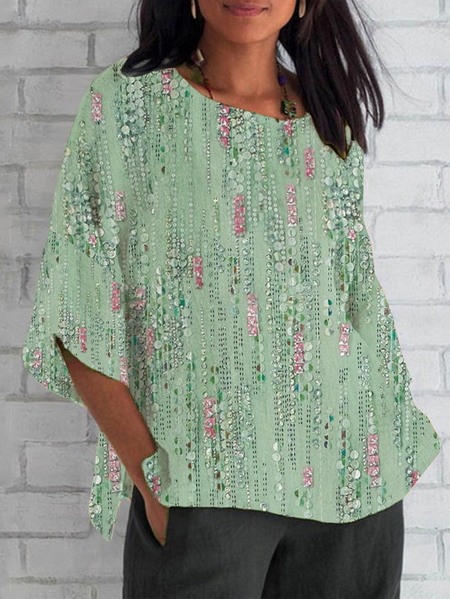 

Women Abstract Half Sleeve Tee T-shirt Crew Neck Casual Summer Top, Green, T-Shirts