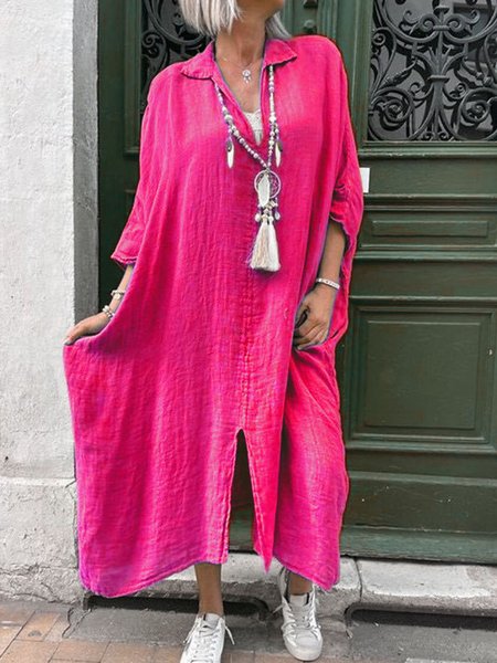 

Casual Plain V Neck Maxi Dress, Deep pink, Maxi Dresses