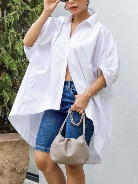 

Cotton Casual Plain Irregular Craftsmanship Shirt, White, Blouses and Shirts