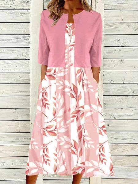 

Women Striped Two-Piece Set Daily Half Sleeve Casual Summer Coat With Skirt Matching Set, Pink, Dresses