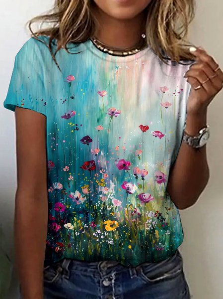 

Vintage Animal Crew Neck Short Sleeve T-shirt, Blue, T-shirts