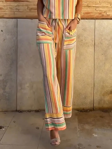 

Vacation Striped Printing Straight Pants, As picture, Pants
