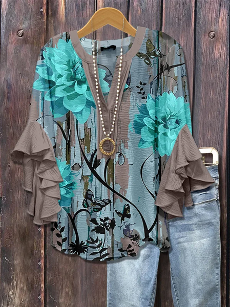 

Women Floral Half Sleeve Shirt Summer Printing V Neck Daily Casual Top, As picture, Shirts