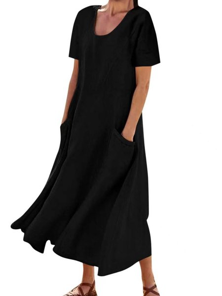 

Casual Plain Crew Neck Maxi Dress, Black, Maxi Dresses