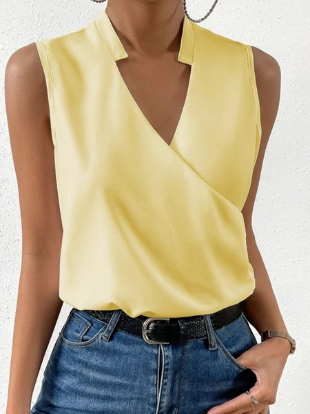 

Women Elegant V Neck Plain Comfy Cotton Tank Tops, Light yellow, Tanks & Camis