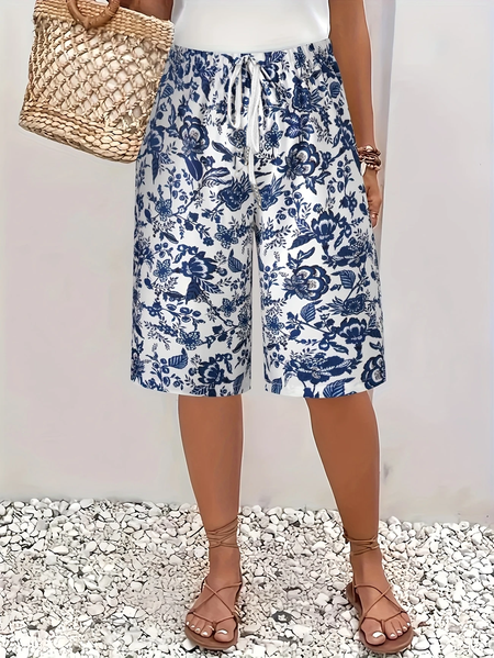 

Women Floral Fifth Pants Pants Casual Summer Trousers, Blue, Pants