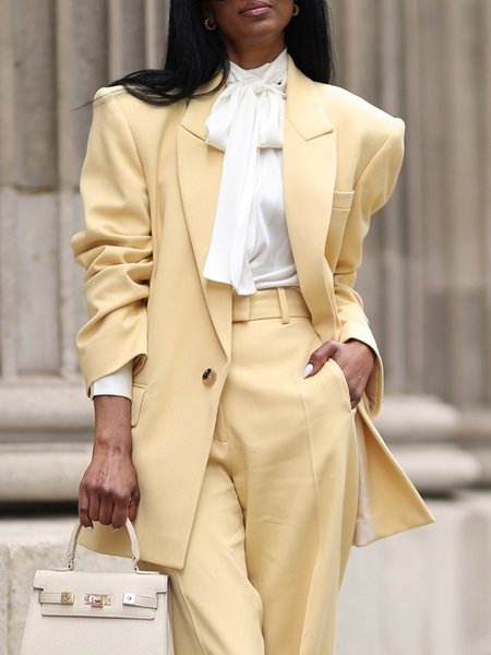 

Urban Shoulder Pad Plain Lapel Collar Blazer, Yellow, Blazers
