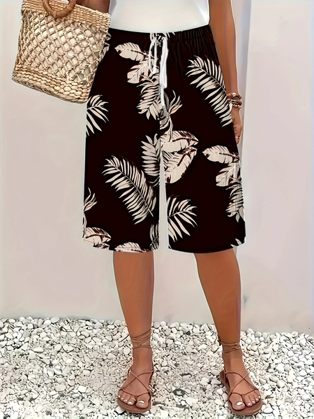 

Women Floral Fifth Pants Pants Casual Summer Trousers, Black, Pants