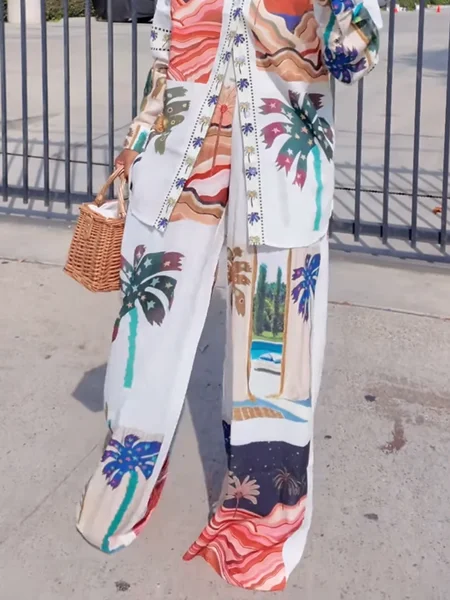 

Vacation Tropical Printing Fashion Straight Pants, As picture, Pants