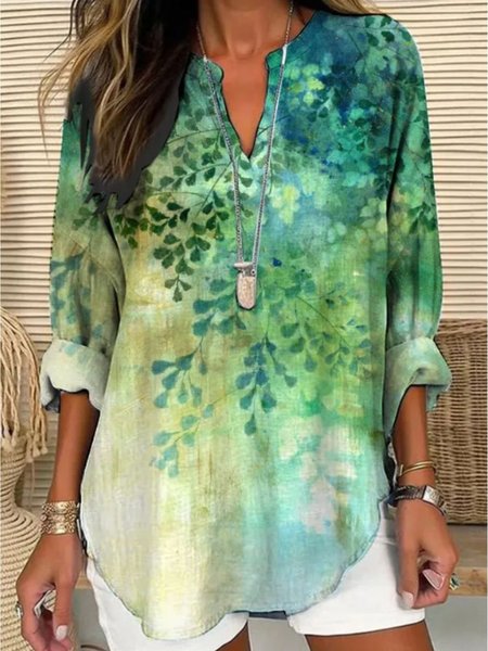 

Women's Casual Forest Tree Print Comfy Cotton Shirt, Green, Blouses
