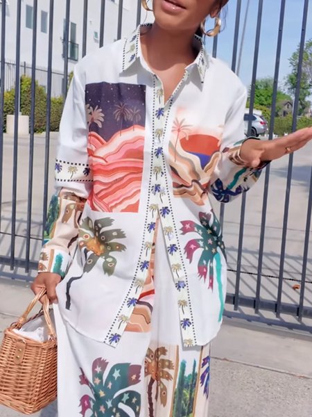 

Vacation Tropical Printing Shirt Collar Shirt, As picture, Blouses and Shirts