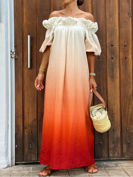 

Vacation Ombre Ombre Cold Shoulder Maxi Dress, As picture, Maxi Dresses