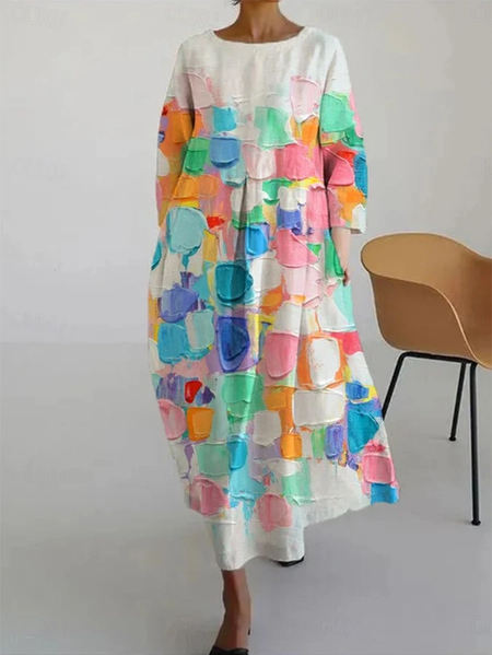 

Women Geometric Summer Dress V Neck Half Sleeve A-Line Dress, As picture, Dresses