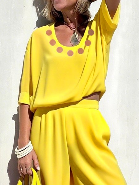 

Casual Plain Devore Crew Neck Raglan Sleeve Blouse, Yellow, Blouses and Shirts