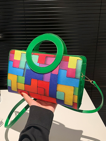 

PU Color Block Classic Backpack, Green, Clutches