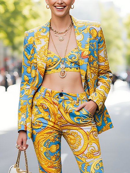 

Urban Printing Random Print Lapel Collar Blazer With Contain Sling, Yellow, Blazers