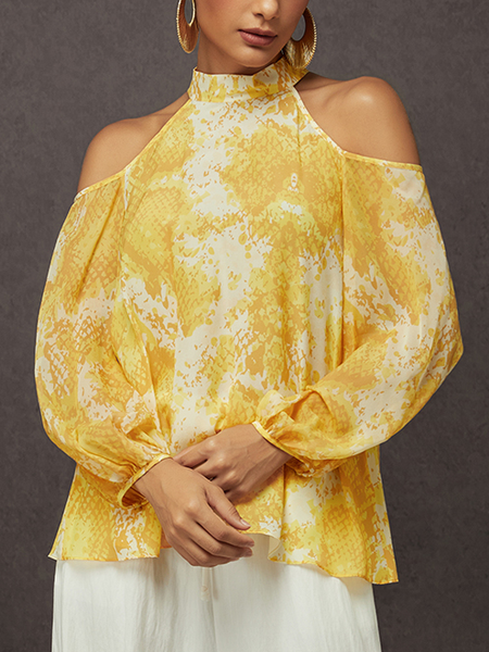 

Vacation Animal Printing Stand Collar Blouse, As picture, Blouses and Shirts