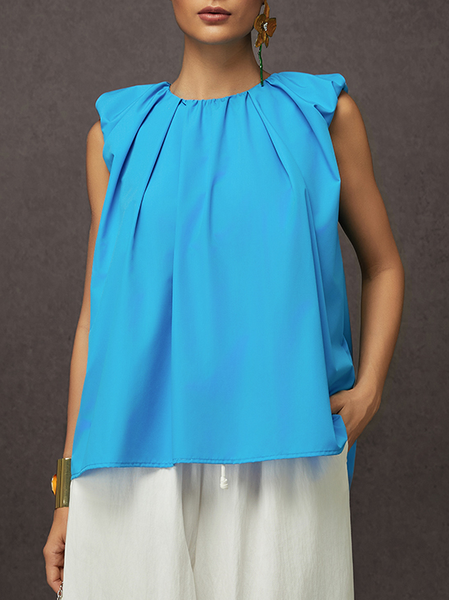

Casual Plain Crew Neck Blouse, Blue, Blouses and Shirts