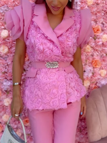 

Elegant 3D Floral Plain Lapel Collar Vest, Pink, Vests and Gilets