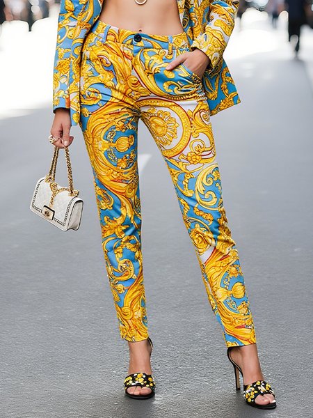 

Urban Random Print Printing Slim Fit Pants, Yellow, Pants