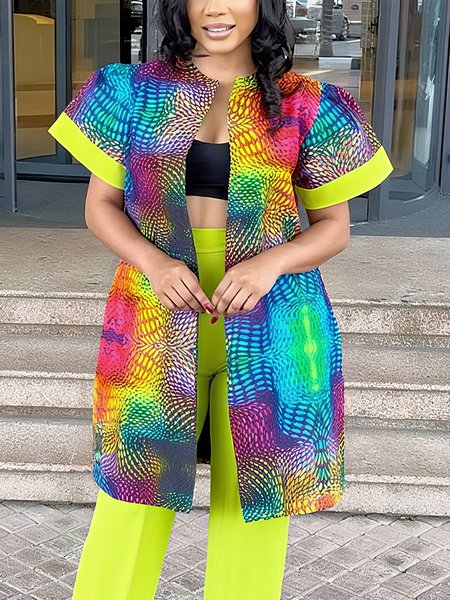 

Vacation Puff Sleeve Printing Random Print Crew Neck Kimono, As picture, Kimonos