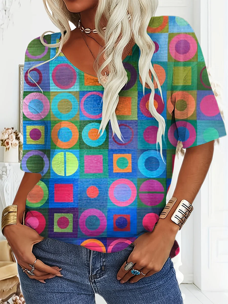 

Women Abstract Short Sleeve Tee T-shirt V Neck Printing Casual Summer Graphic Tee Top, As picture, T-Shirts
