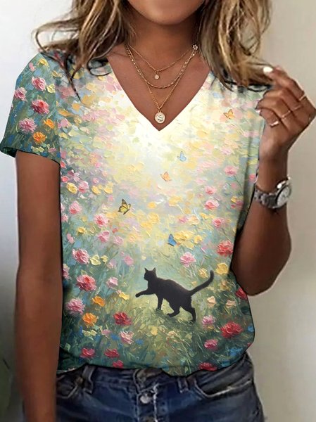 

Vintage Animal Crew Neck Short Sleeve T-shirt, Lightgreen, T-shirts