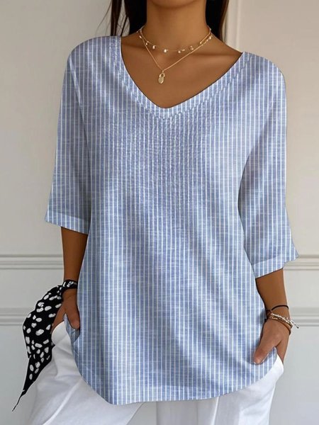

Vintage Striped Crew Neck Long Sleeve T-shirt, Blue, T-shirts