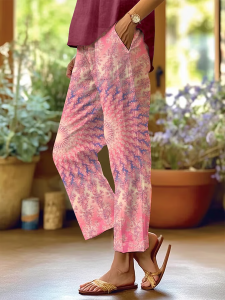 

Women Abstract Long Pants Casual Spring/Fall Trousers, Pink, Pants