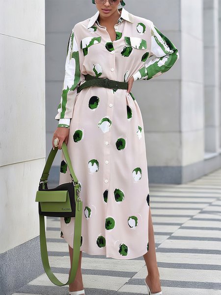 

Casual Polka Dots Printing Midi Dress No Belt, As picture, Midi Dresses