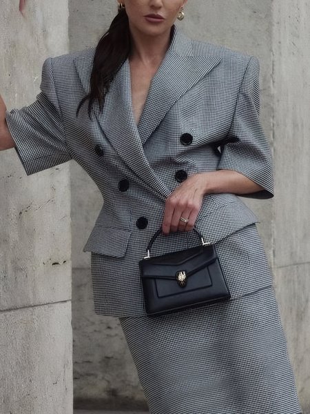 

Urban Plaid Lapel Collar Blazer, As picture, Blazers