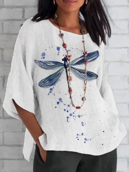 

Vintage Geometric V Neck Short Sleeve T-shirt, Color19, Blouses