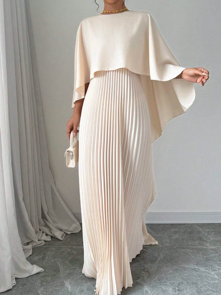 

Elegant Plain Pleated Maxi Dress, Champagne, Maxi Dresses