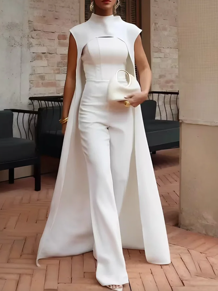

Regular Fit Plain Stand Collar Urban Two-Piece Set, White, Plus Two-piece-set