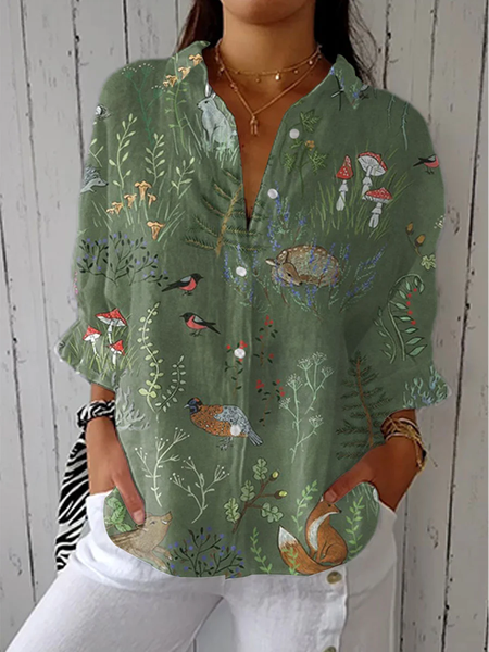 

Shirt Collar Long Sleeve Floral Regular Micro-Elasticity Regular Fit Shirt For Women, As picture, Shirts