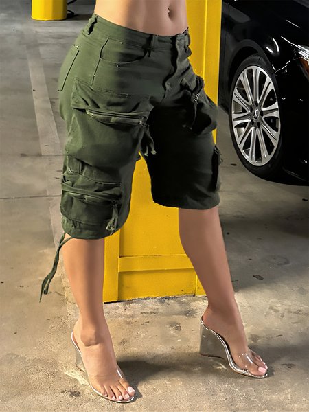 

Casual Plain Pockets Cargo Pants Cargo Pants, Dark green, Pants