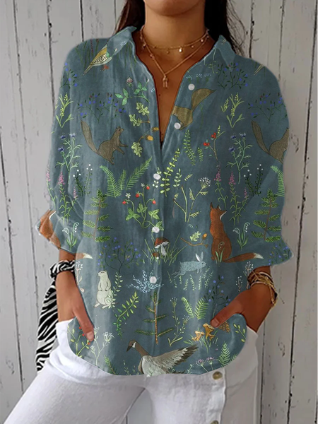 

Shirt Collar Long Sleeve Floral Regular Micro-Elasticity Regular Fit Shirt For Women, As picture, Shirts