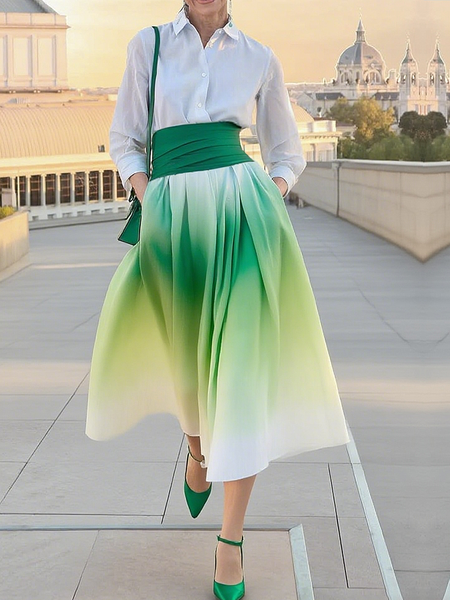 

Urban Ombre Printing Maxi Dress With Belt, As picture, Midi Dresses