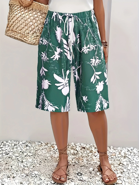 

Women Floral Fifth Pants Pants Casual Summer Trousers, Green, Pants