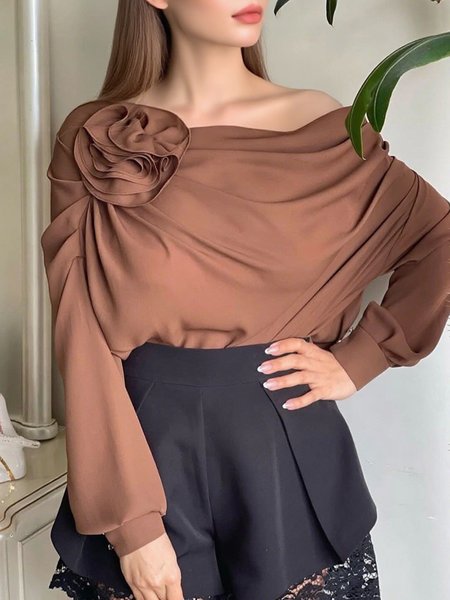 

Urban Plain 3D Floral Cold Shoulder Blouse, Brown, Blouses and Shirts