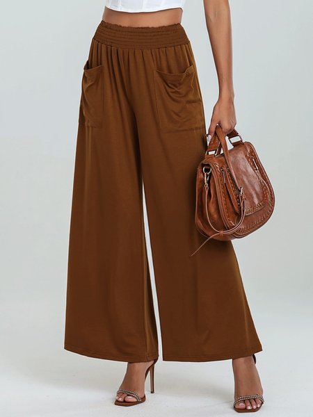 

Women Plain Long Elastic Waist Pants Casual Spring/Fall Trousers, Brown, Pants