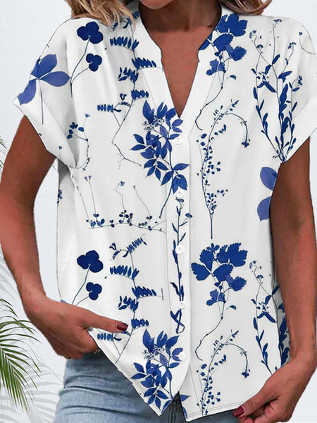 

Women's Short Sleeve Shirt Summer Floral Printing V Neck Daily Going Out Casual Top, White, Shirts